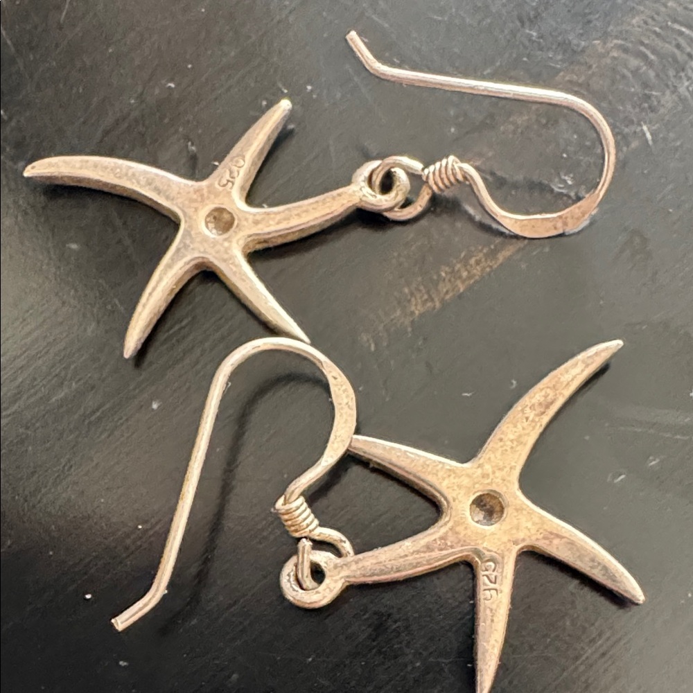 925 Sterling Silver Starfish Dangle Hook Earrings Coastal Beach Nautical - Picture 7 of 9